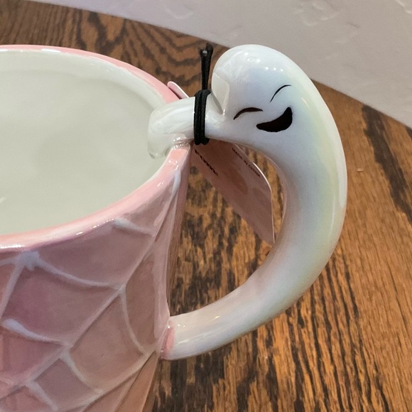 Hand Painted Pink Spider Web Halloween Mug with Ghost Handle - Picture 4 of 5